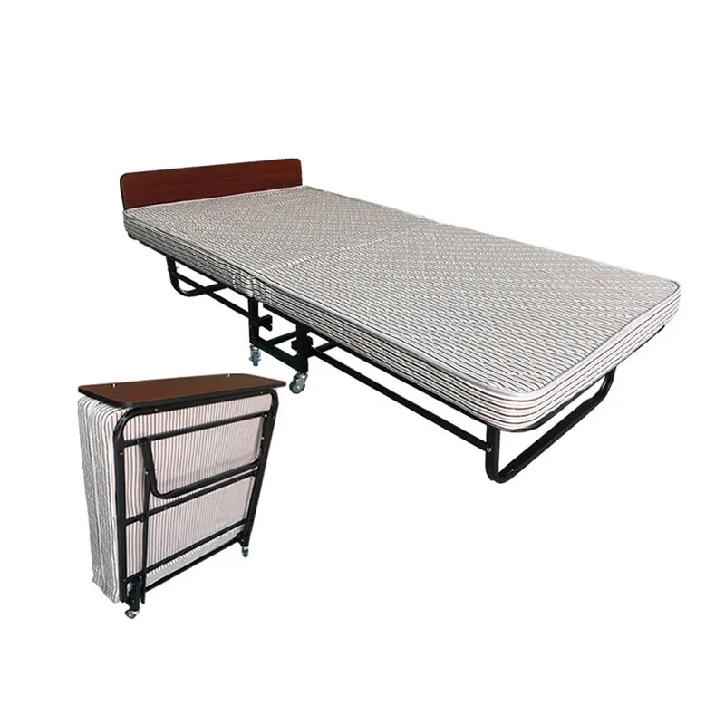 Easy Storage Space Saving Folding Bed Portable Foldable Sturdy Roll Away Adults Extra Guest Bed with Memory Foam Mattress Wheels