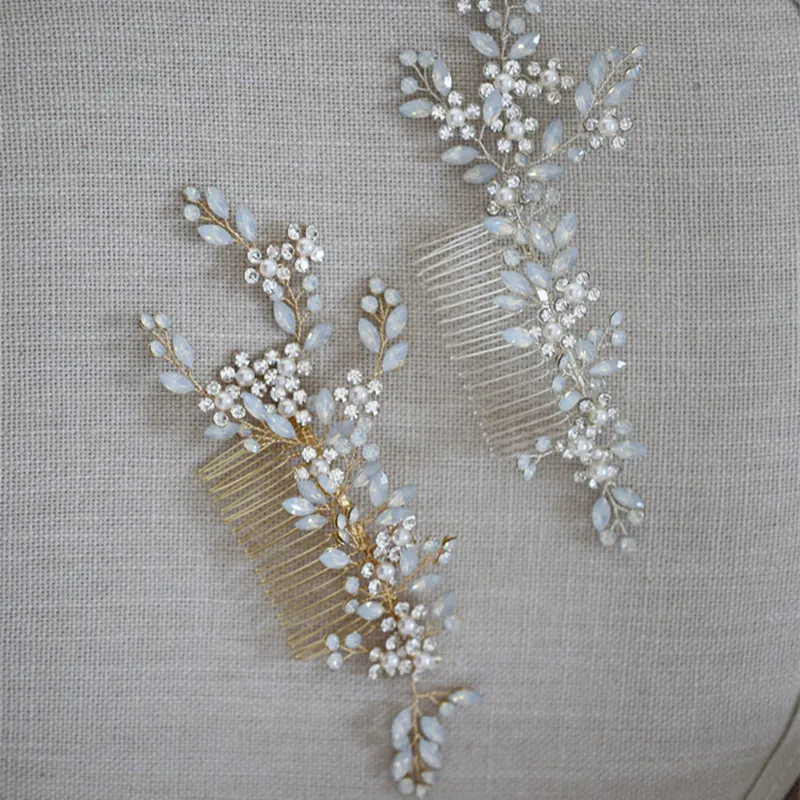 RE3809 opal rhinestone bridal hair comb Korea Japan wedding hair jewelry  retro wedding side hair comb