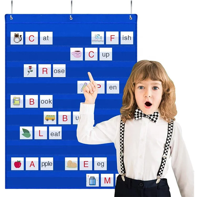 Custom Educational Wall Charts Standard Size Children Learning Pocket Chart For Classroom