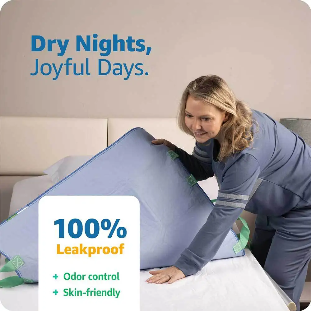 4 convenient handles Leak-proof Washable and reusable Waterproof mattress pad Suitable for people with incontinence