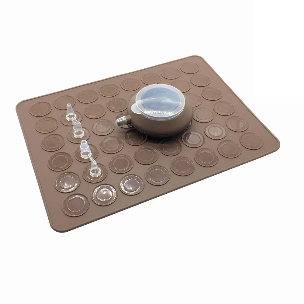 BHD Reusable 48-Cavity Non-Stick Pastry Baking Kit with Decorating Piping Pot and 4pcs Nozzles Silicone Macaron Baking Mat