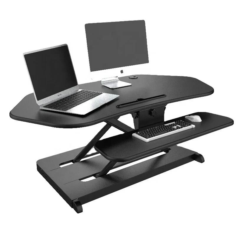 Modern Classic Auto Electric Sit Stand Riser MDF Wooden Computer Keyboard Tray for Office Desks Workstation Furniture