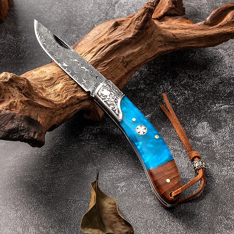 Manufacture OEM Damascus Steel Hunting Knife Outdoor Utility Camping Survival Knife Small Pocket Knife