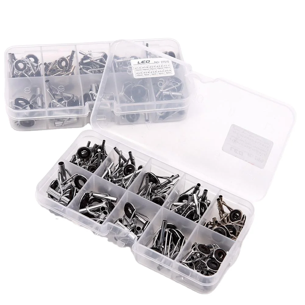 
80Pcs Mixed Size Fishing Top Rings Rod Pole Repair Kit Line Guides Eyes Set With Box Fishing Rod Tip Guide Ring Replacement Sets 