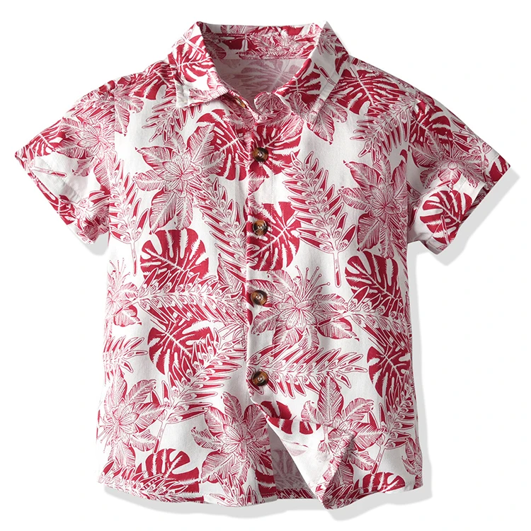 Fashion Summer Children's Clothes Boys Short Sleeve Floral Print Shirt