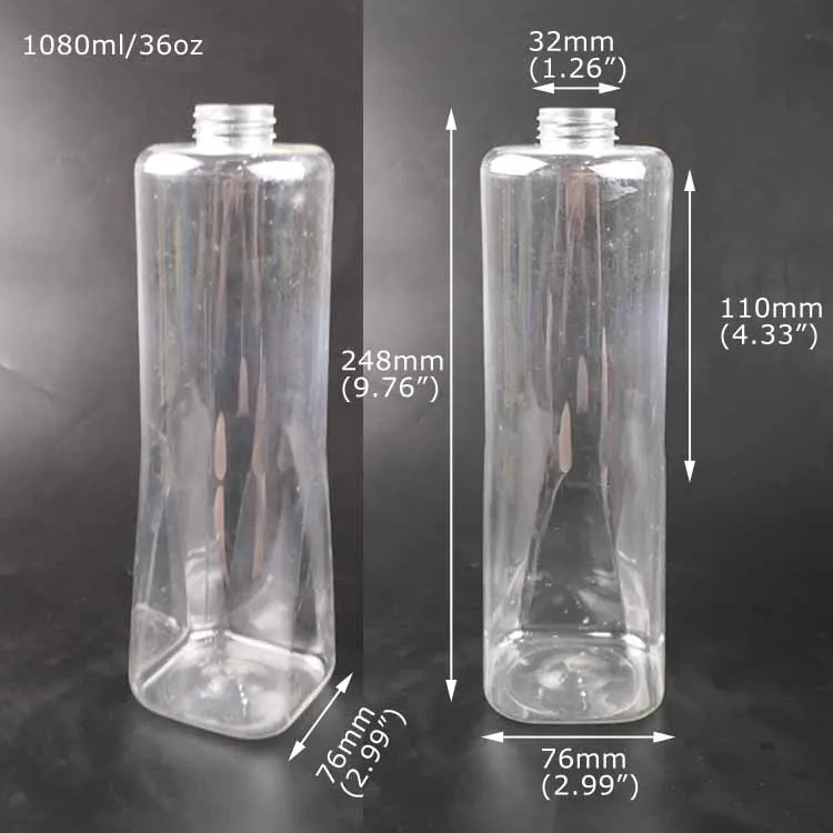 1L 33oz PET Plastic Clear Square Bottom Pump Bottles for Shampoo Shower Gel Conditioner Bottle Bath Cream Packaging