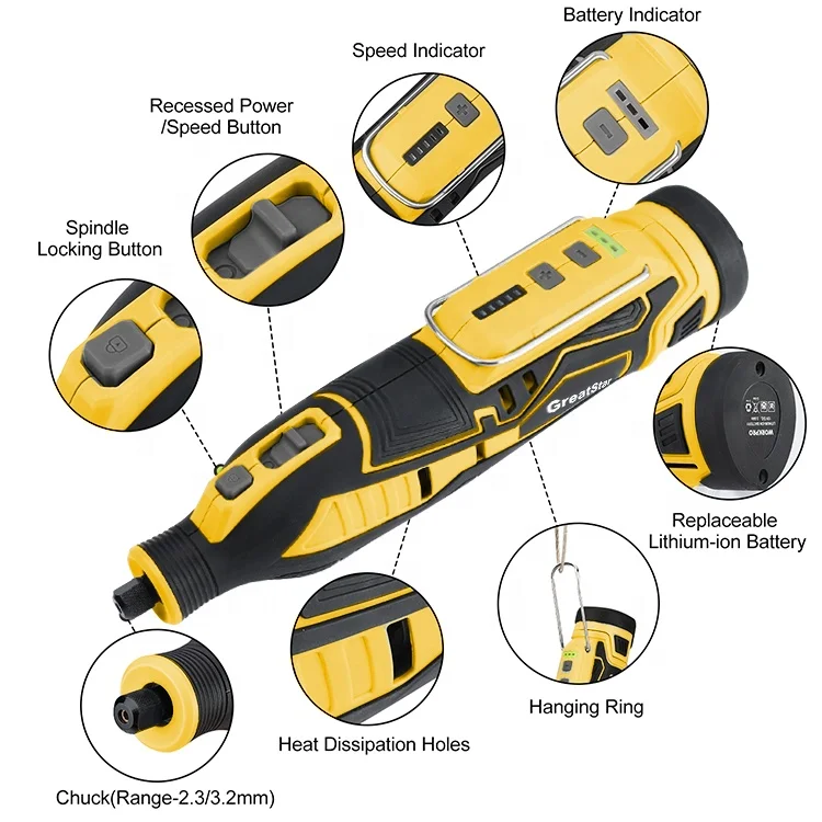 GreatStar 12V Cordless Rotary Tool Kit Customize Grinder Powerful mini Engraver Sander Polisher with 114 Easy Change Accessories