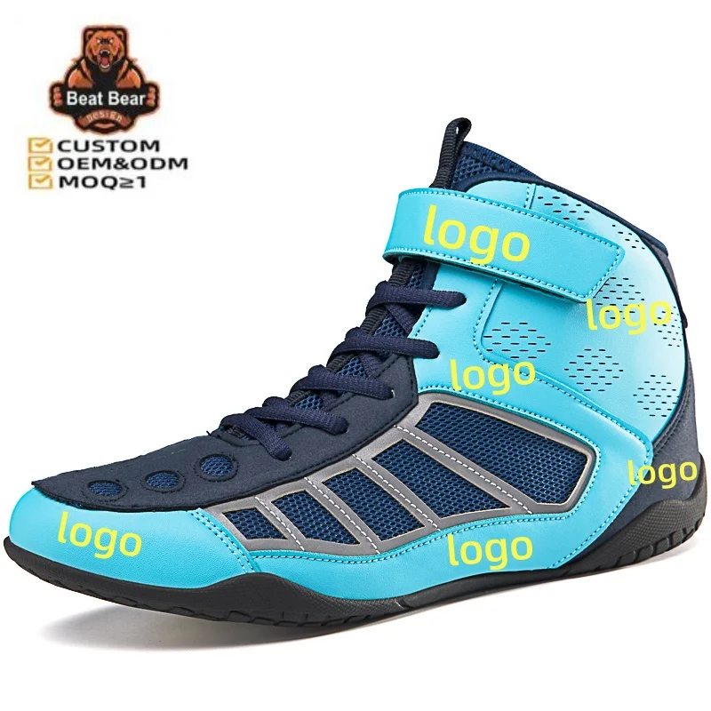 Make Your own Logo Gym Boxing Bodybuilding Shoes with Name Designer Leather Wrestling Shoes Custom Split Sole