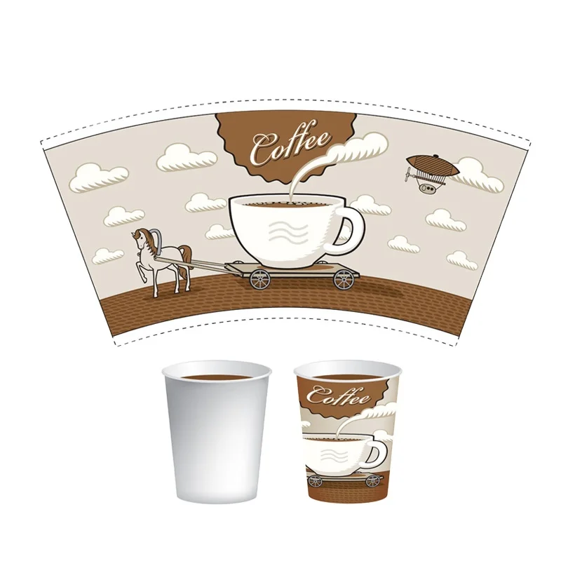 Customized disposable 100% wood pulp raw material paper cup fan 6oz 12oz heat-resistant coffee cup