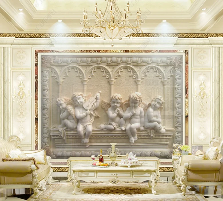 3D трехмерные рельефные обои в европейском стиле с маленьким ангелом фон для стены украшение спальни Фреска