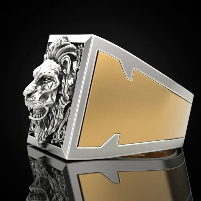 hot sale Lion Head Ring For Men Creative Invisible Storage Rings Hip Hop Street Exaggerate Alloy punk lion ring
