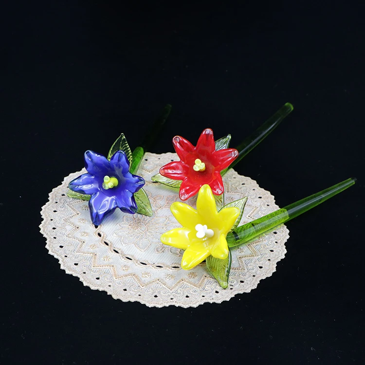 Long Stem Blown Glass Craft Flowers