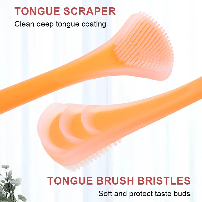 Portable 2 in 1 Silicone Tongue Scraper Brush Non-Synthetic Oral Hygiene Care Tool Cleaning Tongue for Reduce Bad Breath