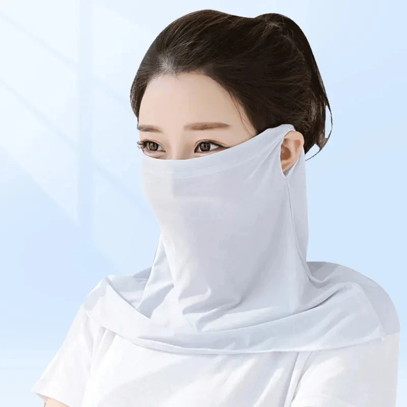 Sunshade Anti-UV Ice Silk Cold Feeling Ear Scarf Tropical Veil Face Cover Woman Sunscreen Riding Mask Protective