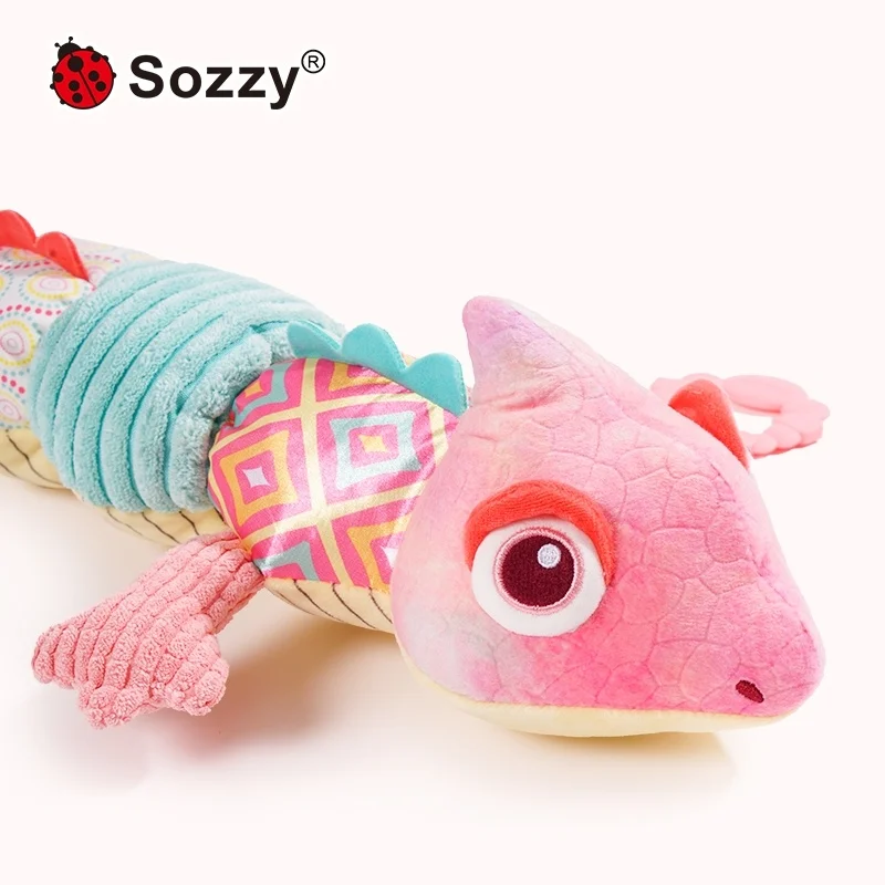 Sozzy Cute Colorful Long Worm PP Cotton Stuffed Plush Toys for Kids Gifts Bedroom Decorations Soft Animal Chameleon Toy Doll