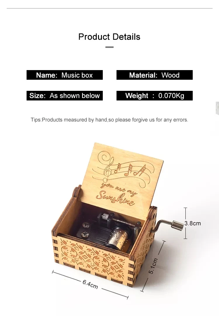 2023 upgrade Hot Selling Wooden Music Box High Quality Hand-cranked Music Box Retro Portable Music Box Factory Wholesale