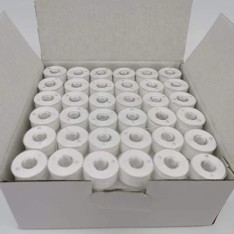 Plastic Side 100% Polyester Pre wound Bobbin Thread Type L 75D/2 144PCS/BOX  Tajima Barudan Embroidery Machine Pre-wound Bobbins