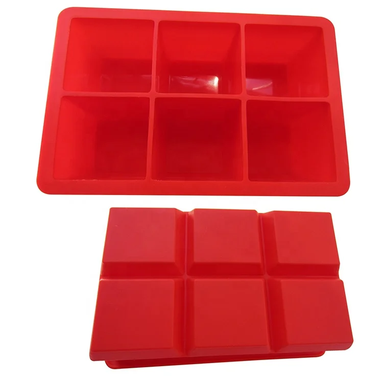 Customized logo Ice Cube Trays with Silicone Lid, 6Grid Square Ice Tray, Easy Release and Stackable Ice Cube Mold