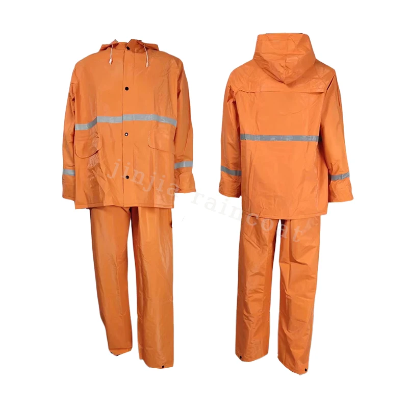 hi vis work wear Safety jackets reflective work waterproof raincoat heavy duty pvc polyester pvc rainsuit outdoor