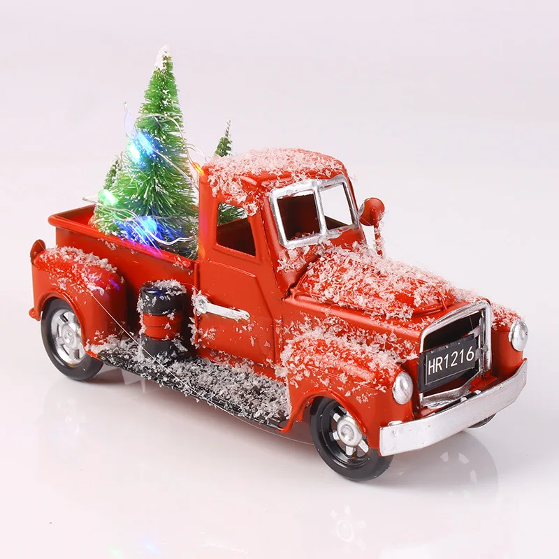 Christmas Toys Vehicle Vintage Red Truck Decor Handcrafted Red Metal Truck Car Model for Christmas Thanksgiving Decoration