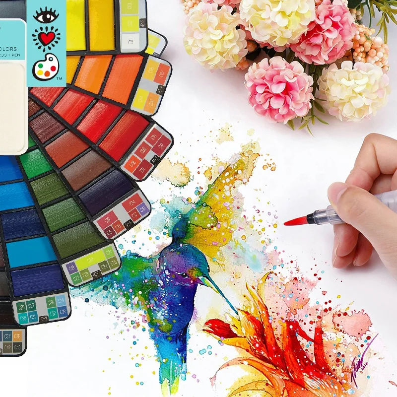 Professional Travel Pocket watercolor paint set 42 with 1 Round Water Brushes