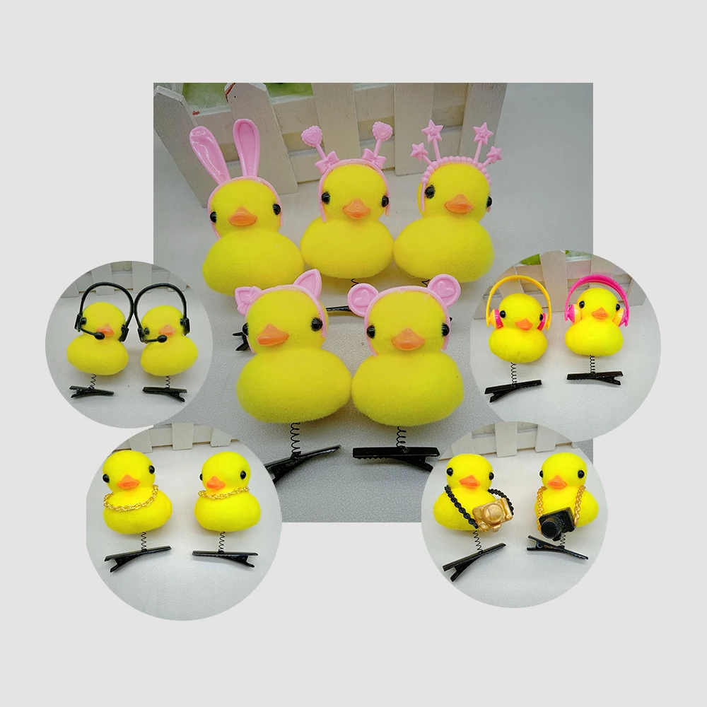 2024 Lovely Funny Hair Accessories Kawaii Yellow Duck Hair Clip With Headband Kids Girls Cute Plush Little Chick Spring Hairpin