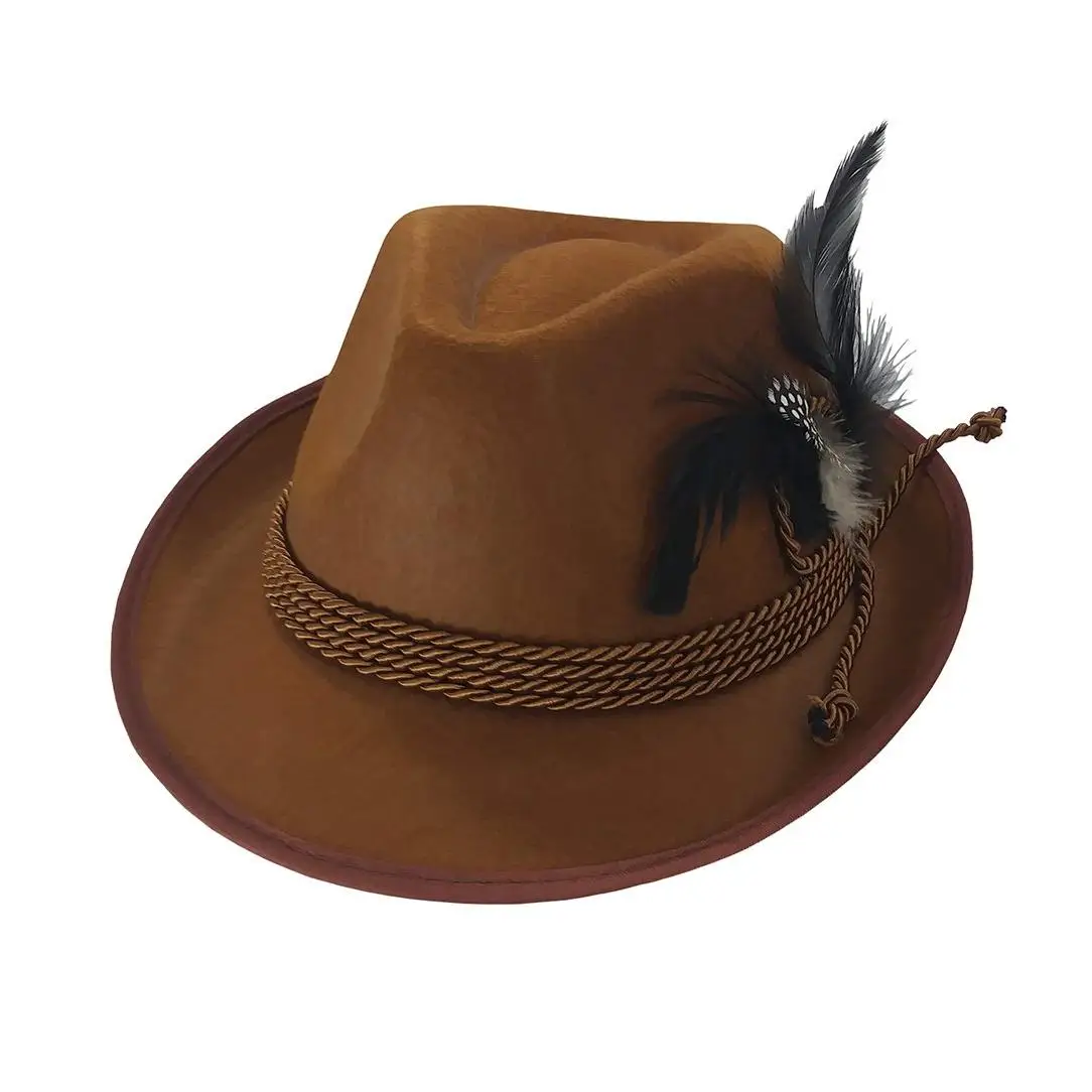 Oktoberfest Brown Feather Felt Hat German Bavarian Swiss Dress Up Hats Carnival Alpine Hat Oktoberfest Party Costume Accessory