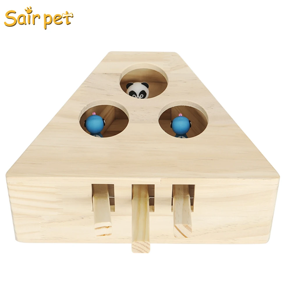 
Interactive Cat Hunt Mouse Toys for Indoor Cats, Creative Wooden Solid Whack a Mole Game Funny Kitten Puzzle Pets Toy, 3/5 Holes 