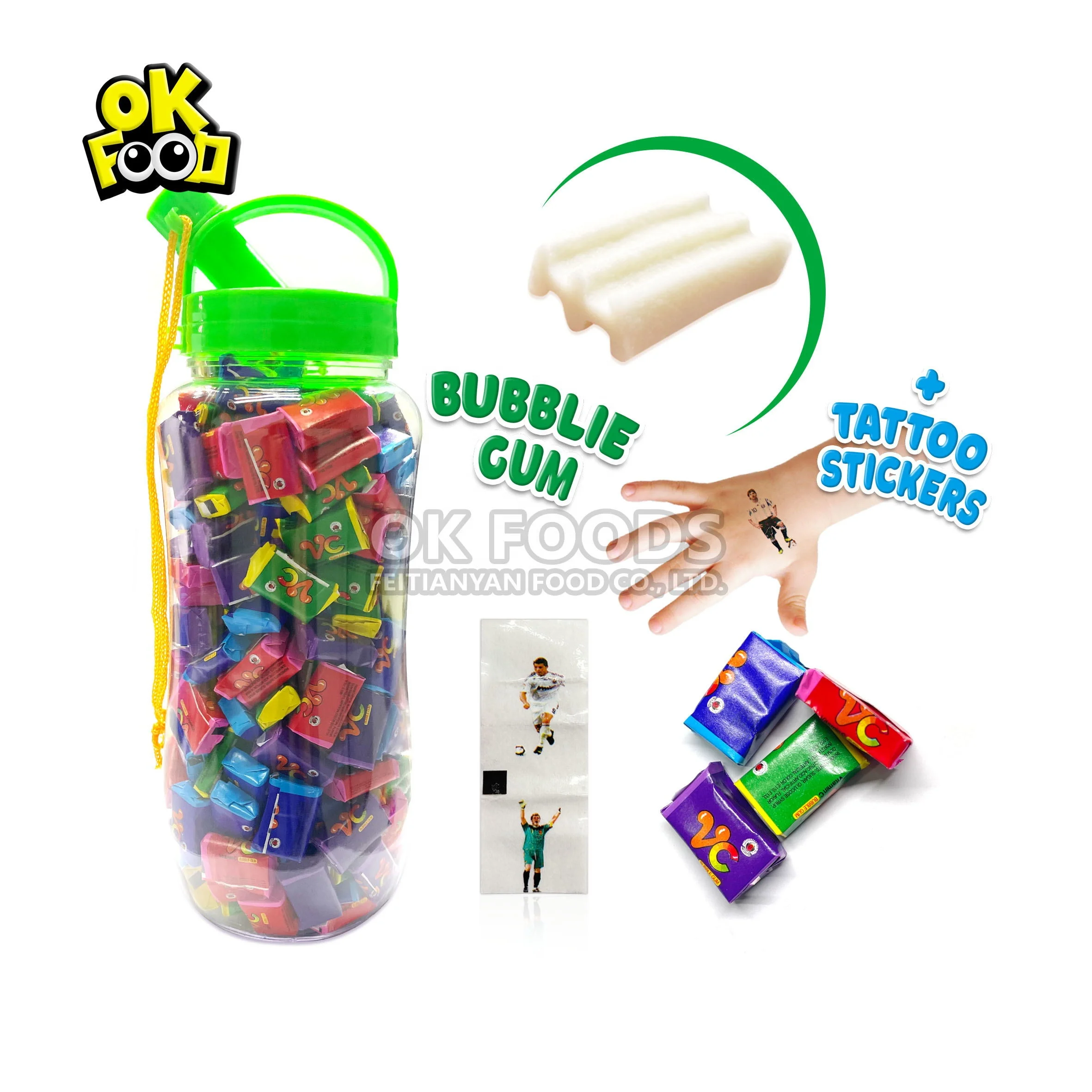 Best selling bottled 2 in 1 fruity bubble gum with tattoo stickers in 2021 No.804
