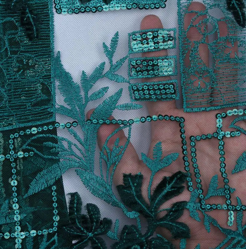 French Lace Crystal Beaded Fabric Green Pearl Beads Embroidery Designs African Sequins Tulle Lace Fabrics 5 yard 1752