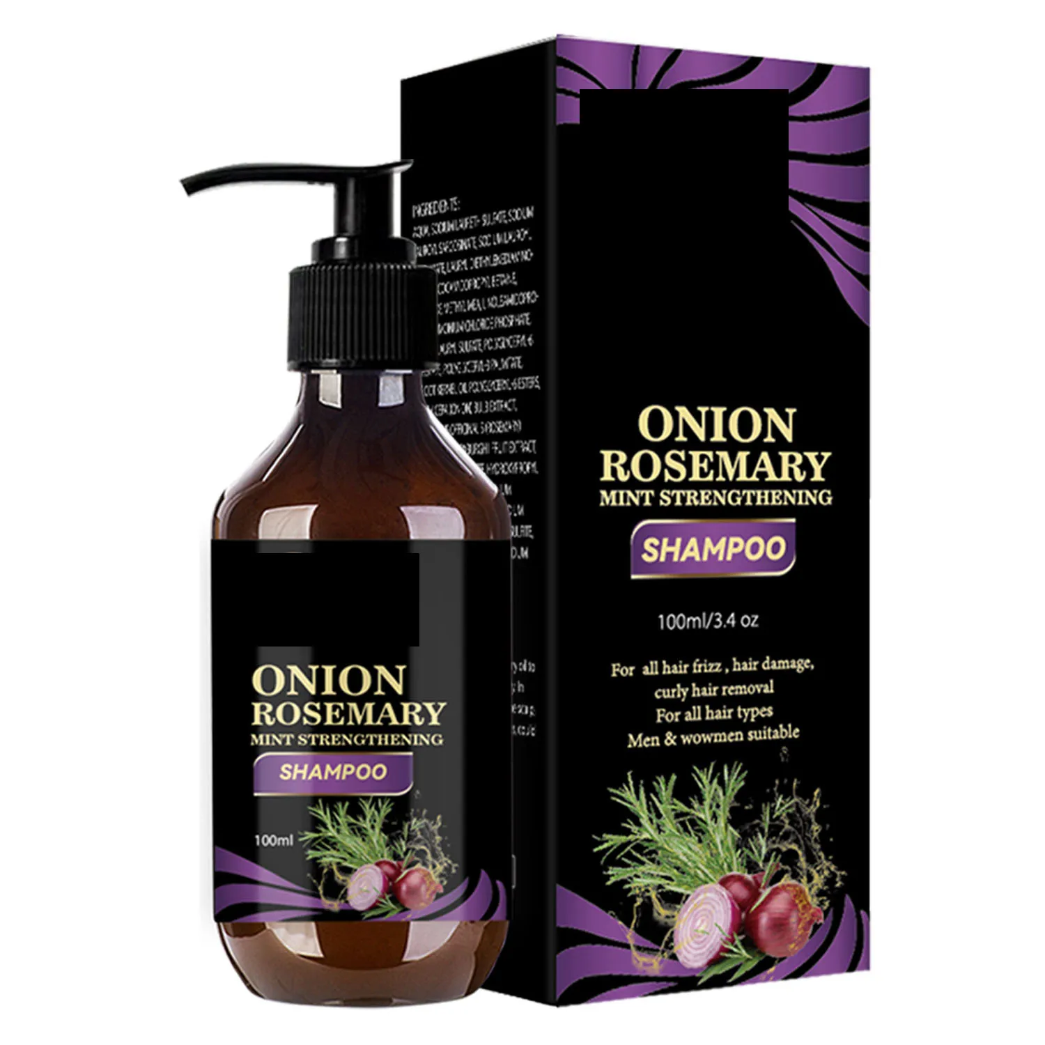 Private Label 100ml Onion Rosemary Jojoba Oil Moisturizing Hair Care Shampoo Smooth onion shampoo for hair growth