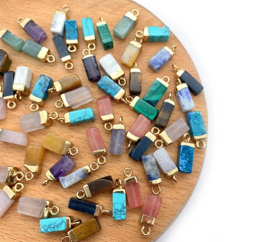 Natural Stone Square Rectangle Pendant Charms for Necklace Earring Jewelry Making Turquoise Rosequartz gemstone Accessories