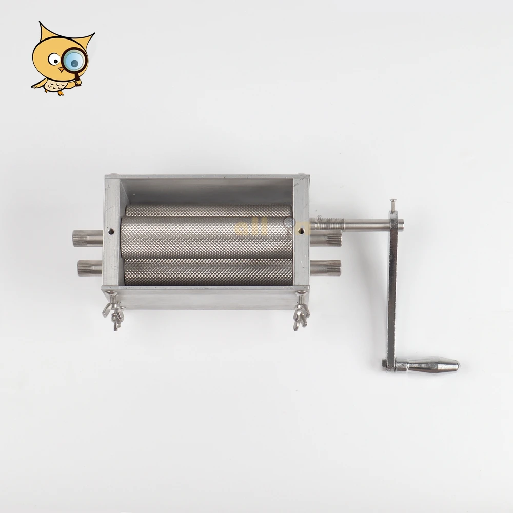 ALLIN 304 Stainless Steel Homebrew Adjustable Manual 3 Roller Malt Mill Barley Crusher Grain Grinder with ALU Wooden Base