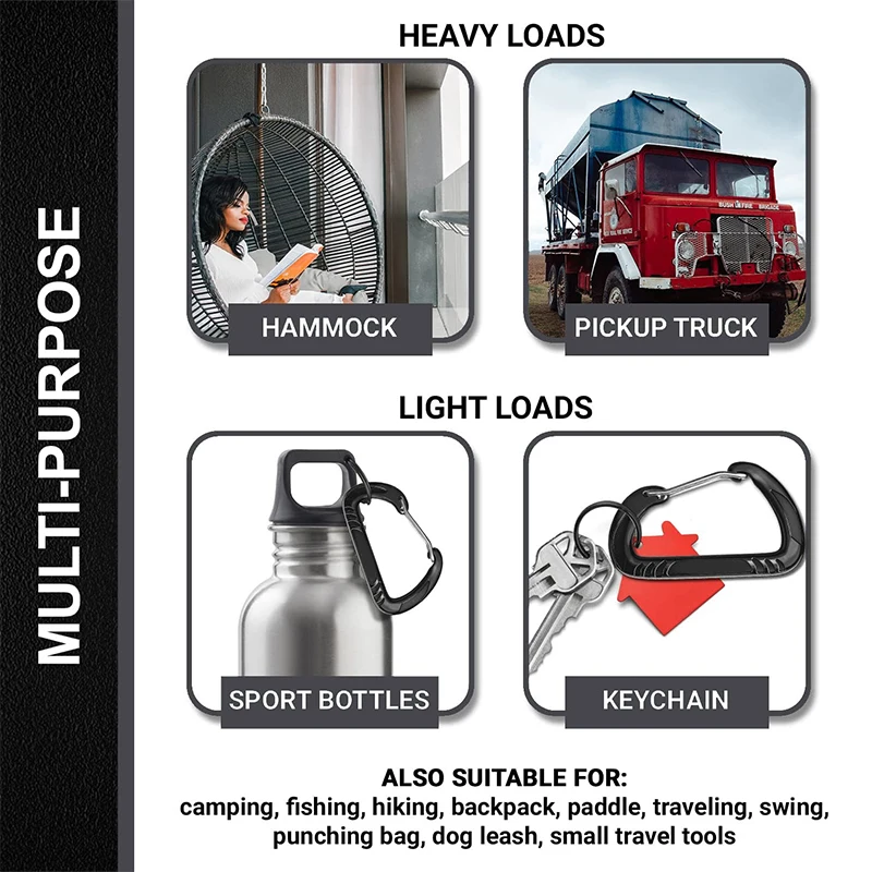 Custom High Quality Aluminum Outdoor Activity Black Hooks Hammock Black Carabiner