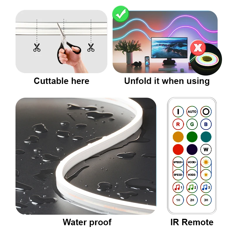 Hot Sale Dynamic Neon Lights Kit 5M Outdoor IP65 Waterproof Cuttable Smart RGB Flexible Led Strip Lights for Home Decor