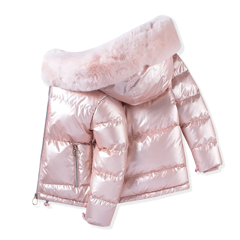 Plus Size Korean Fancy Reversible Puffer Down Overcoat Fox Fur Collar Winter Shiny Girl Jackets Coat