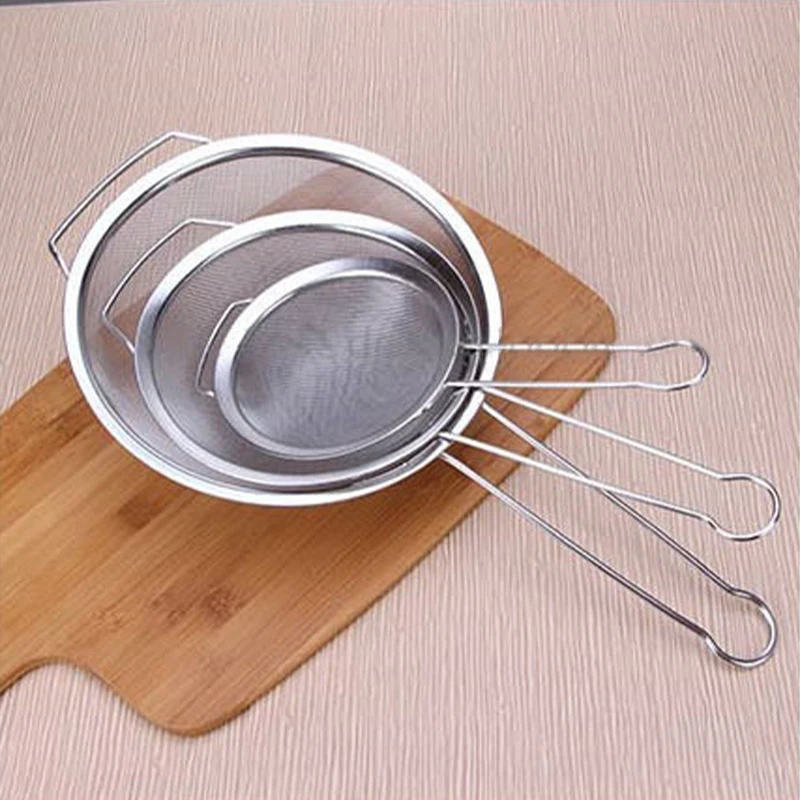 Kitchen Tools Manual Flour Sieve Juice Filter Fine Mesh Strainer Double Stainless Steel Filter Wire Mesh Screen