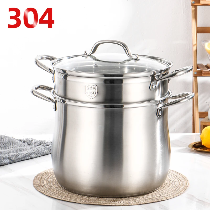 Multi-function glass lid cooking pot double layers stainless steel steamer pot