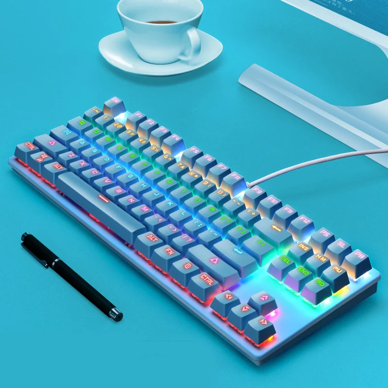 7-color RGB Gaming Mechanical Keyboard 87 Keys narrow edge design  Laptop USB Connection CNC Keyboard