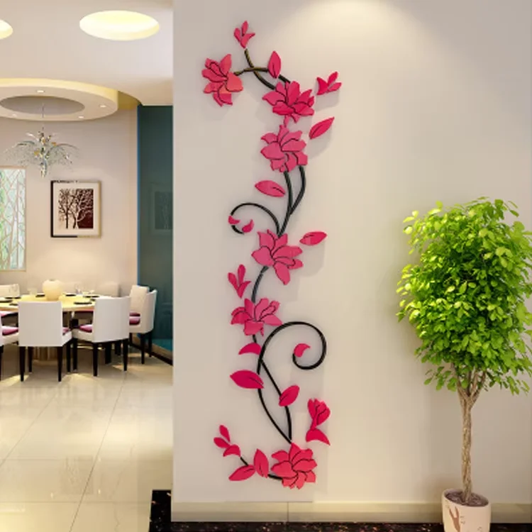 Home Decor Flower Acrylic Wall Sticker Waterproof Stickers Rose Decorative Living Room Background 3d Wall Sticker