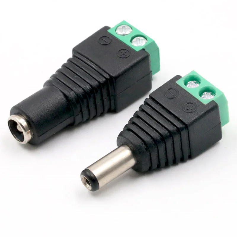 Factory price male DC Power 5.5*2.1mm Connector Jack Plug to 2 Pin Solderless screw for cctv camera