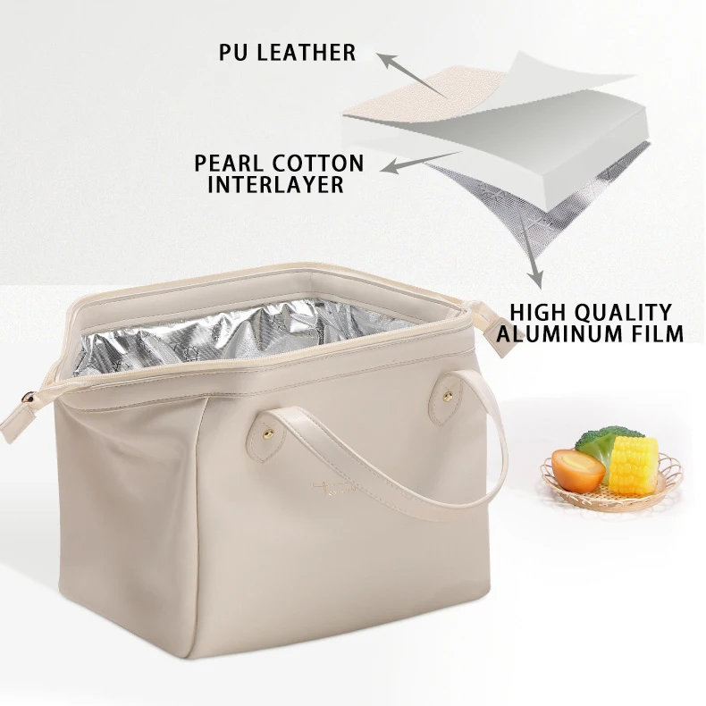 Waterproof Lunch Bags PU Leather Bento Thermal Bags for Women Large Capacity Outdoor Insulated Handbag Fashion Cooler Bags