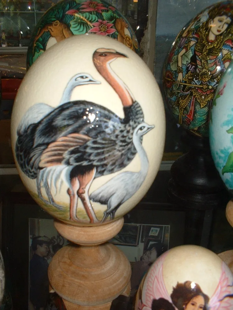 Bali Folk Art Ostrich Egg Painted Wood Gift Easter Decoration Ornament