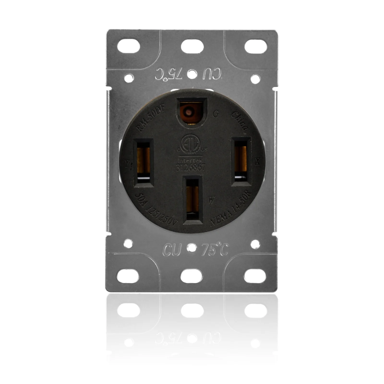 J586 NEMA 14-50R 50 Amp Receptacle 125/250 Volt 3 Pole 4 Wire, Straight Blade, Flush Mount RV EV Power, Dryer Replacement