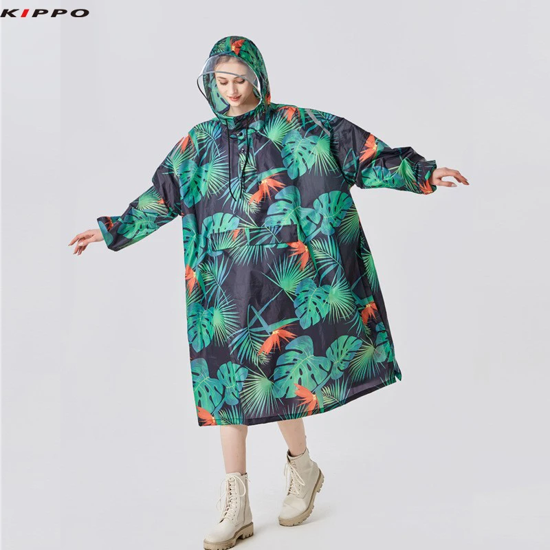 Kippo poncho raincoat printed Rain Poncho with Reflective Stripe hiking Outdoor Activities bike poncho