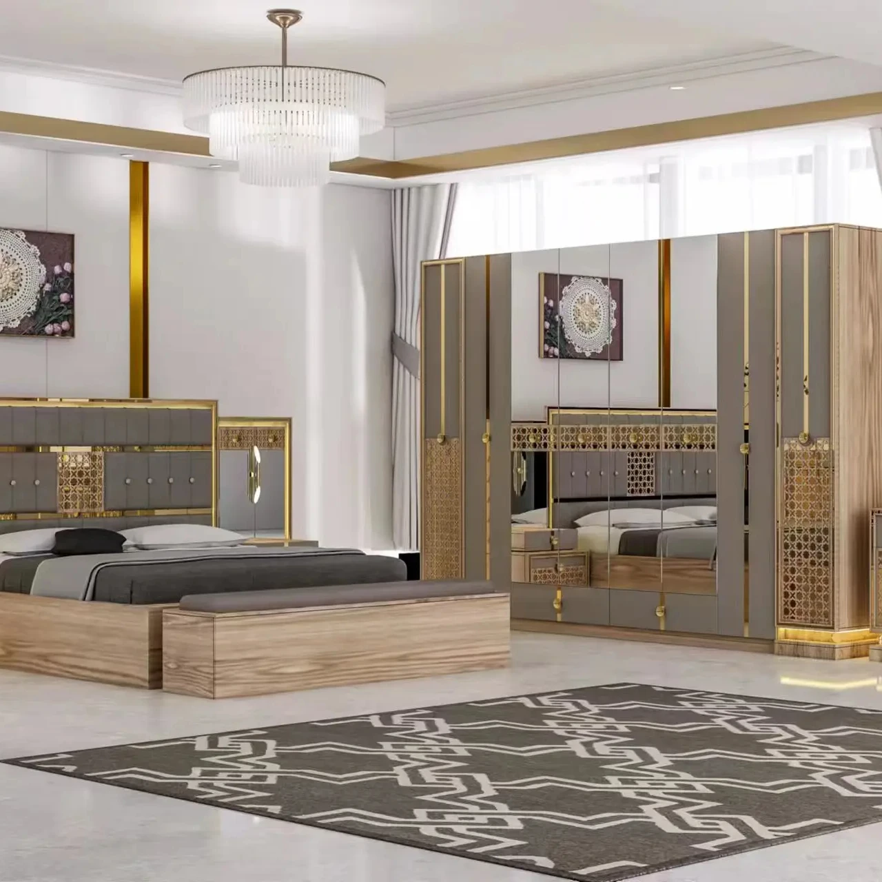 Modern New Coming Painting MDF Board Good Quality 8PCS Bedroom Set Furniture for Home