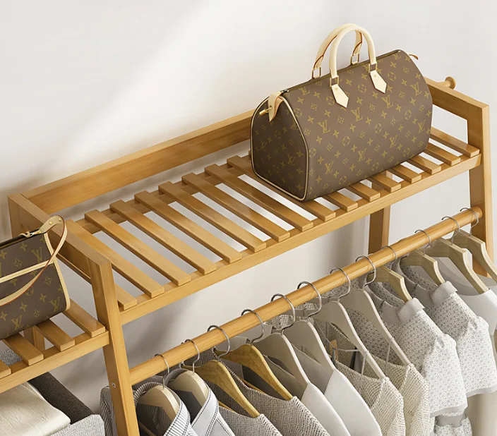 Factory top quality Bamboo 4 Tier custom hangers for coat designer standing coat hanger