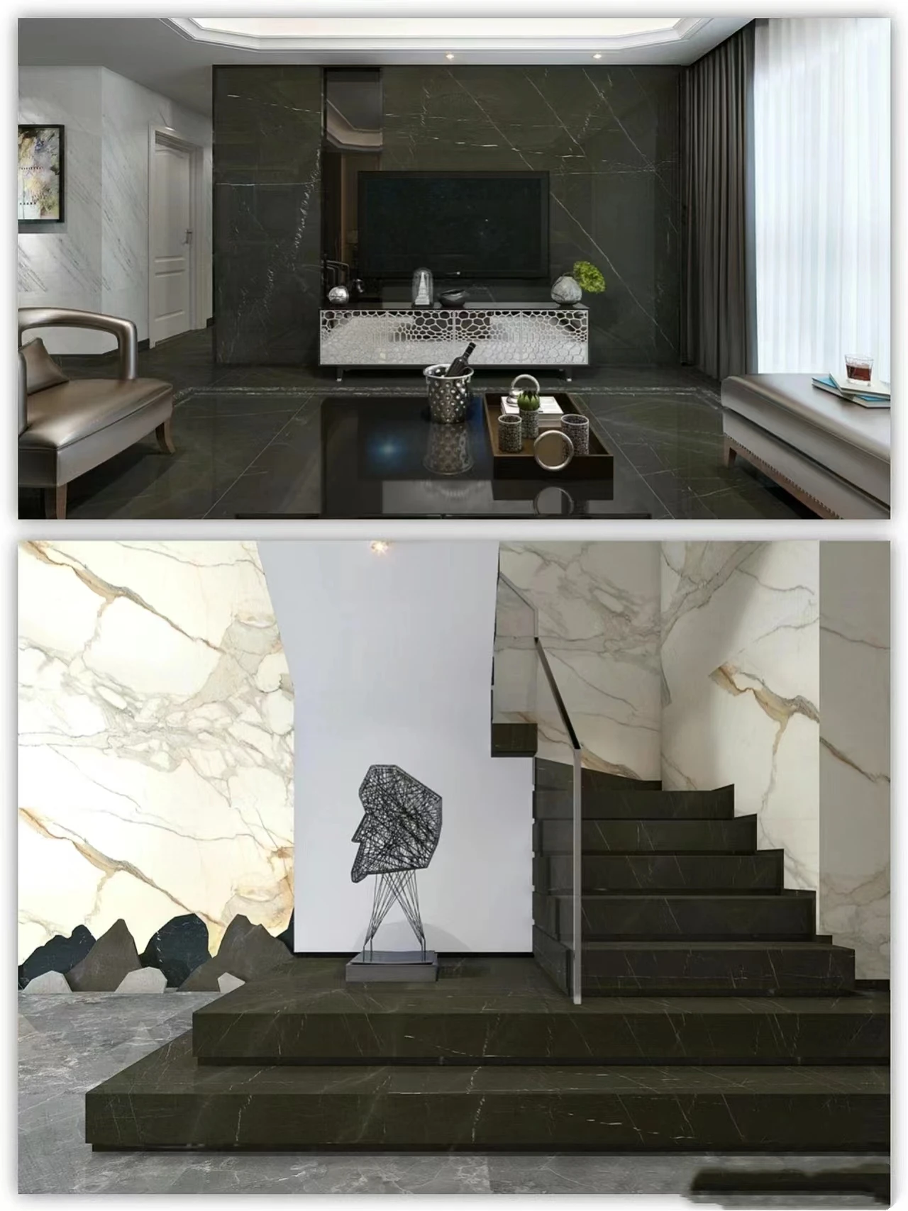 Grey Stone Marble Popular Luxury with White Natural Stone Modern Indoor Villa House Polished Floor Tiles Stairs Steps