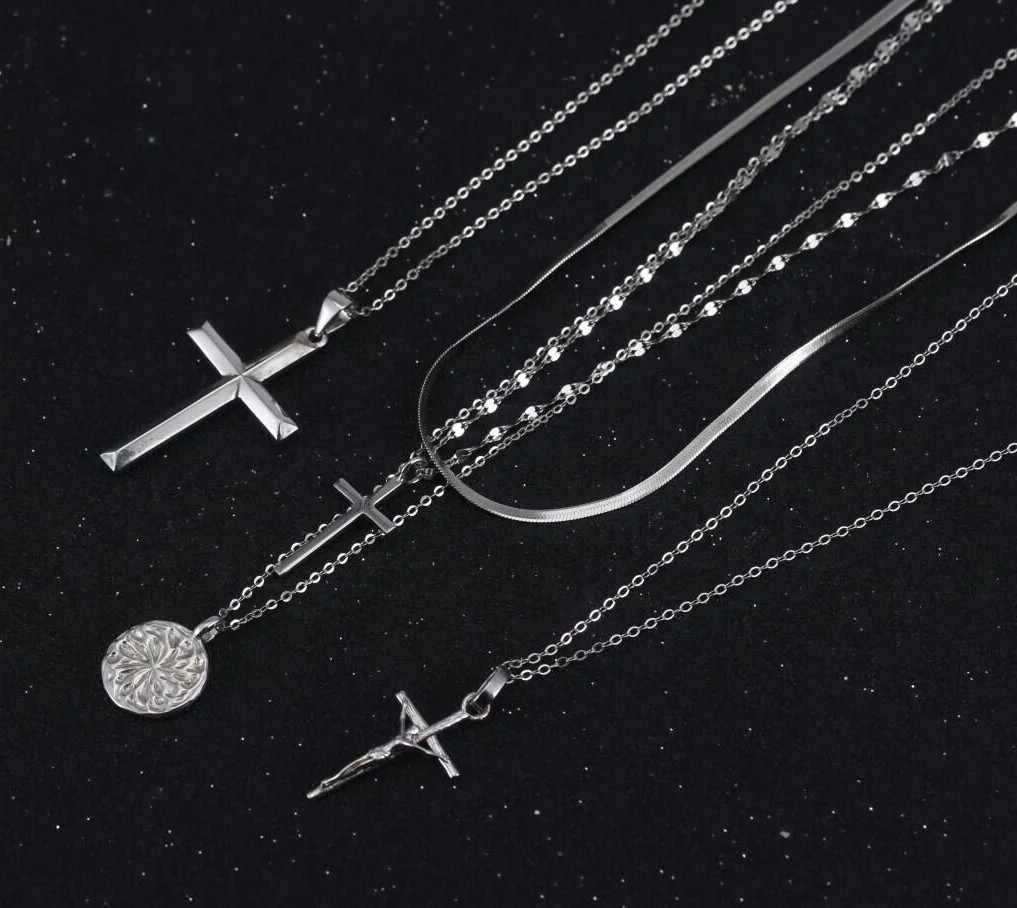 APN Minimalist Pendant Women Layer Necklaces Zirconia Jewelry Dainty Rhodium Plated s925 Sterling Silver Cross Necklace