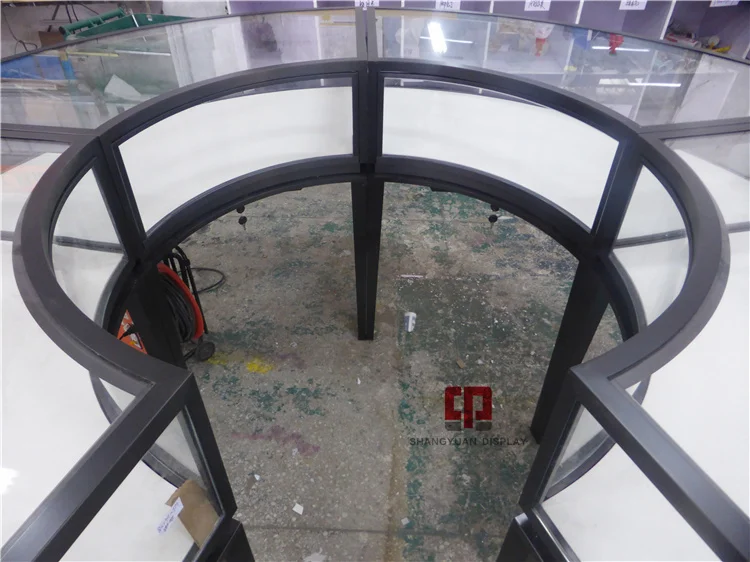 High-End Luxury Jewelry Showcase Black Brushed Stainless Steel Round Combination Jewelry Display Glass Cabinet Customization